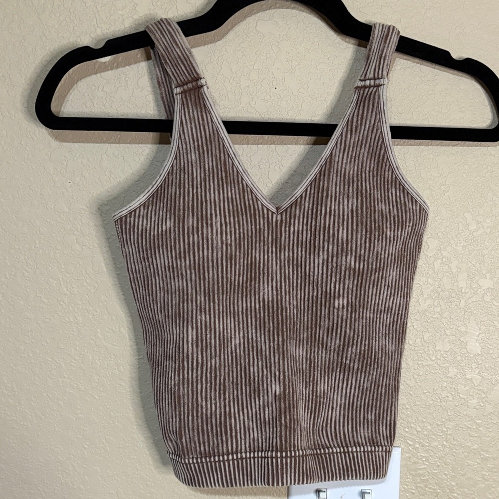 Zenana Outfitters Brown Ribbed Tank Top
